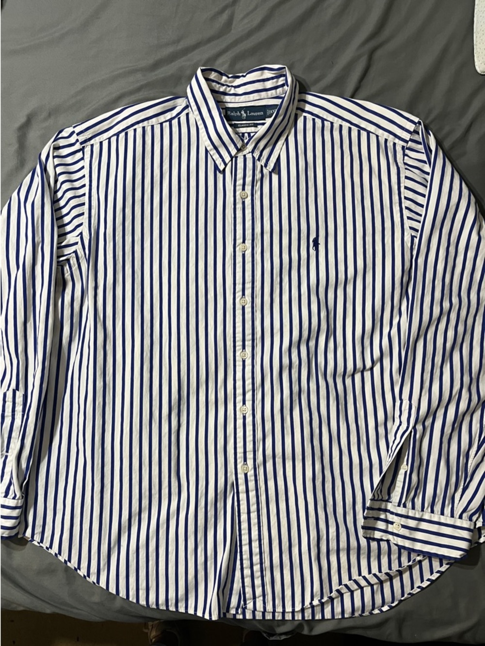 Ralph Lauren White Shirt with Navy Vertical Stripes - Picture 2 of 6